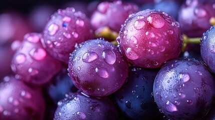 Juicy Purple Grapes with Water Droplets - Close-up Macro Photography