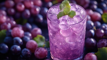 Refreshing Grape Soda with Ice and Mint - Summer Drink