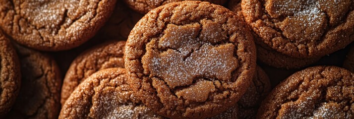 Close-up of Delicious Homemade Gingerbread Cookies with Powdered Sugar