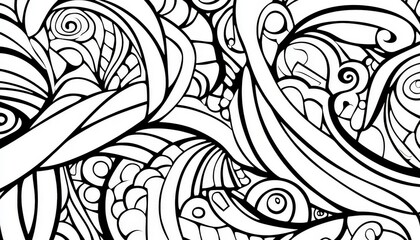 Intricate black and white abstract patterns featuring swirling lines and shapes, creating a mesmerizing visual effect ideal for artistic projects and backgrounds