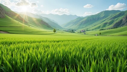 Fototapeta premium Agriculture growth brings forth a lush green landscape, transforming once barren earth into a vibrant