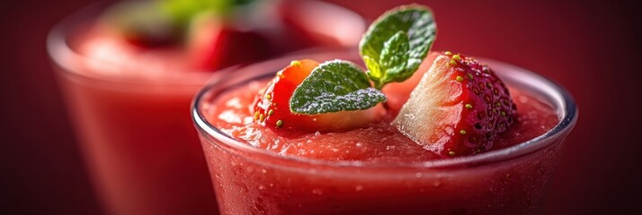 Refreshing Strawberry Smoothie with Mint Garnish - Close-up Shot