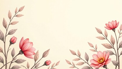 Naklejka premium Subtle floral motif with muted tones on cream backdrop, summer, interior