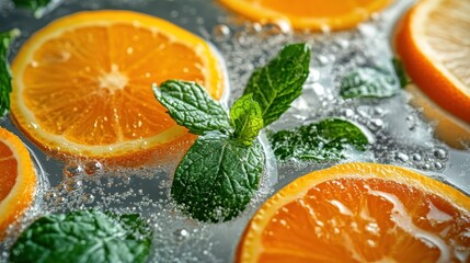 Refreshing Orange Slices with Mint in Sparkling Water