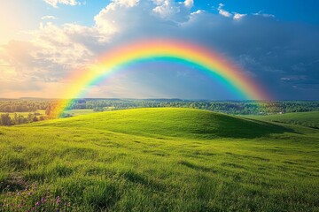 Stunning Rainbow Over a Lush Green Meadow