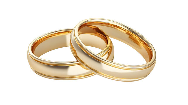 Golden wedding rings isolated on white transparent background, cut out png