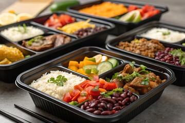 Delicious Meal Prep Boxes Healthy Eating Rice Beans Meat Vegetables