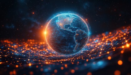 Futuristic Digital Globe Interconnected Network Cyberpunk Style Worldwide Global Connection