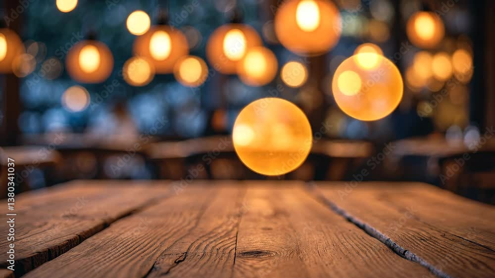 Aufkleber a detailed view of a wooden tabletop in sharp focus, complemented by a soft background of warm bokeh