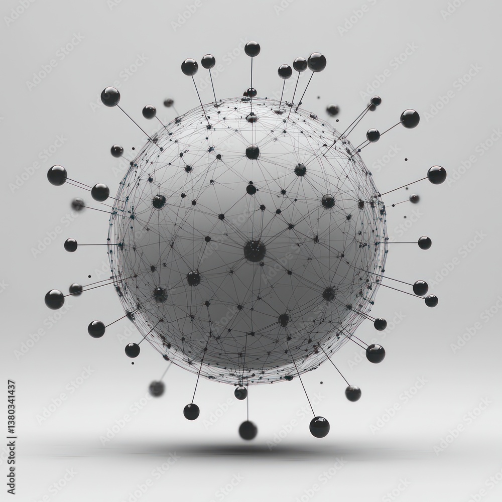Aufkleber 3d sphere wireframe minimalist art abstract illustration interconnected lines nodes cyberspace techn