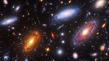 Fototapeta premium Celestial Symphony: The Ethereal Dance of Galaxies and Nebulae in the Endless Cosmos