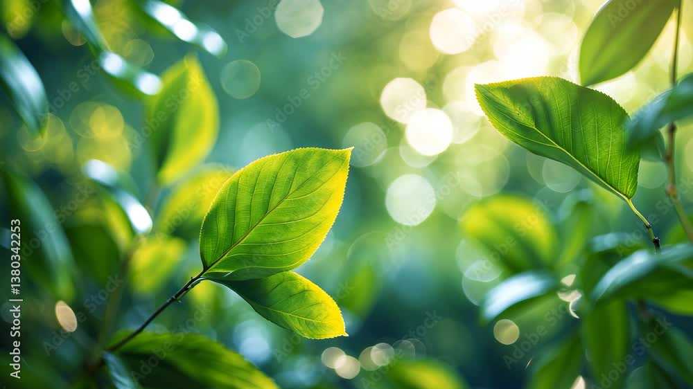 Poster abstract blur of a leaf set against a blurred green background with copy space utilized as a backgro