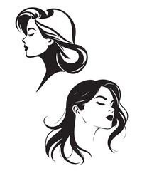 Stylish female silhouette with flowing hair.