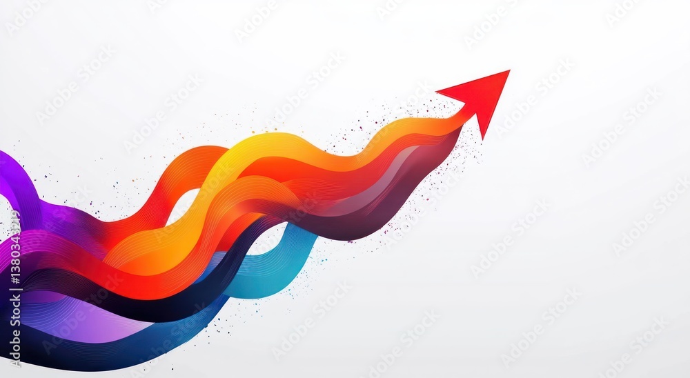 Poster colored lines converging into an upward arrow modern vector graphic abstract minimalist design
