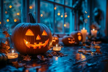 Obraz premium Illuminating Jack-o'-Lantern Halloween Display