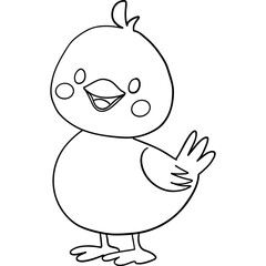 Farm theme, Cute cartoon bird with a cheerful expression and simple lines for coloring. Outline for coloring .