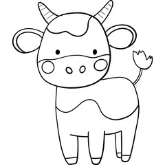 Farm theme, Cute cartoon cow illustration with big eyes and a friendly expression. Outline for coloring .