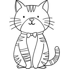 Farm theme, Cute cartoon cat illustration with a bowtie, perfect for children's designs. Outline for coloring .