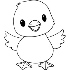 Farm theme, Cute cartoon duckling with a happy expression and flapping wings. Outline for coloring .