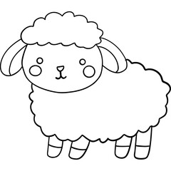 Farm theme, Cute cartoon sheep with a fluffy wool coat and cheerful expression. Outline for coloring .
