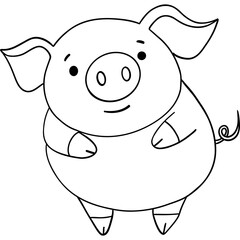 Farm theme, Cute cartoon pig with a round body and friendly expression. Outline for coloring .