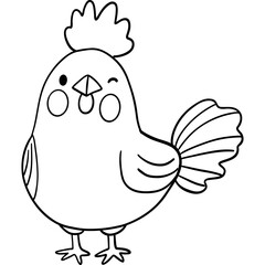 Farm theme, Cute cartoon chicken illustration, perfect for coloring activities. Outline for coloring .