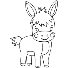 Farm theme, Cute cartoon donkey illustration, perfect for children's coloring activities. Outline for coloring .
