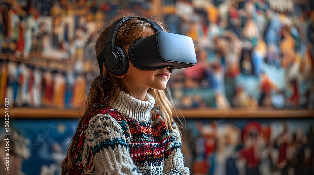 Poster student exploring virtual cultural experiences in a classroom setting