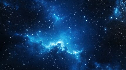 Deep space nebula filled with vibrant blues and shimmering stars