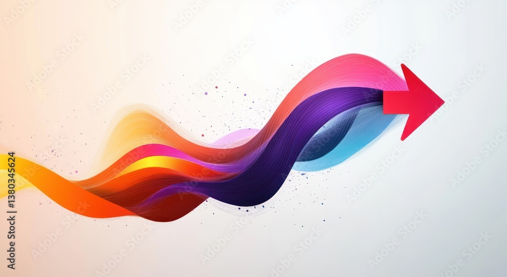 Poster colorful intertwining lines creating upward arrows in abstract minimalist design