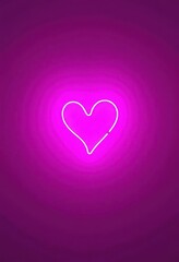 Bright pink neon heart glowing on white background, electric, background
