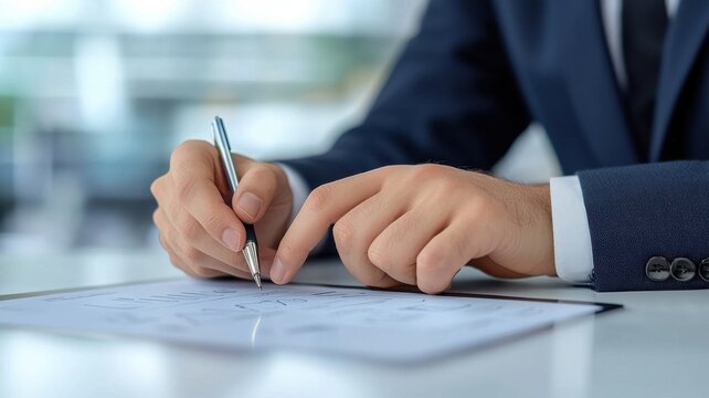 Economic growth GDP investment concept.  Professional Hand Writing on Paper with Pen on a Desk Surface