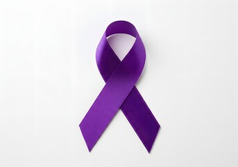 Purple Ribbon Symbol of Awareness, Support, and Remembrance on White Background.