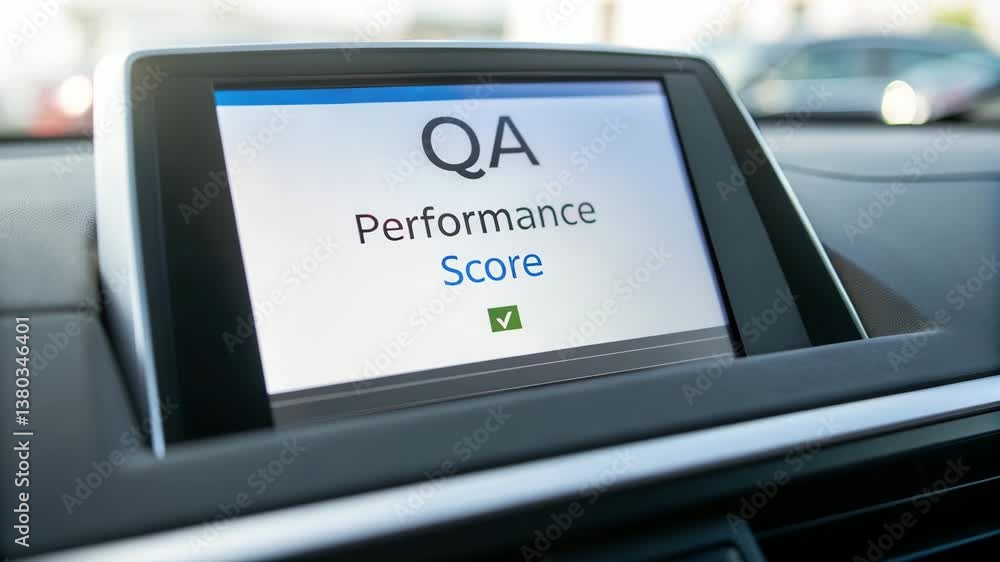 Poster quality assurance dashboard evaluating performance scores in automotive technology for enhanced disp