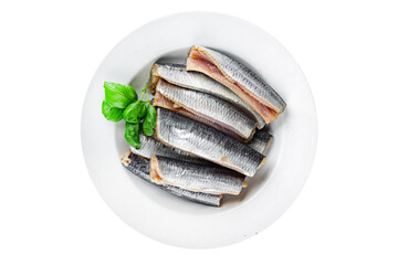 Sardines fish salted gourmet food background on the table rustic food top view copy space