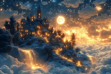 Enchanted Winter City in the Clouds