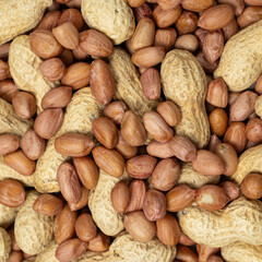Shelled and Unshelled Peanuts Close-Up Top View
