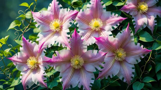 A clematis featuring bright pink blooms