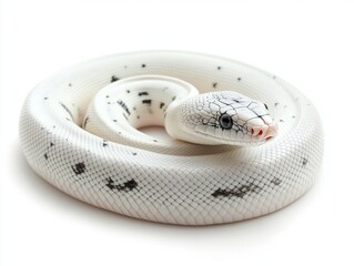 Fototapeta premium Unique white snake with black pattern resting in a coiled position
