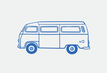 Hand-drawn van Illustration. Line art, ink, minimalist style. Vector illustration. Summer collection.