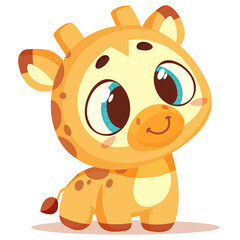 cute little giraffe, flat style, big head