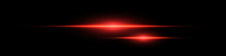 Bright horizontal beam of light on black background. Glowing laser effect creating futuristic and sci-fi aesthetics. Suitable for technology, energy, speed and digital design themes.
