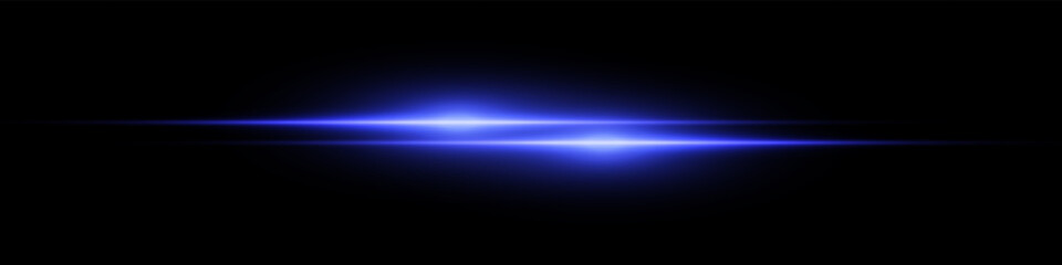 Bright horizontal beam of light on black background. Glowing laser effect creating futuristic and sci-fi aesthetics. Suitable for technology, energy, speed and digital design themes.