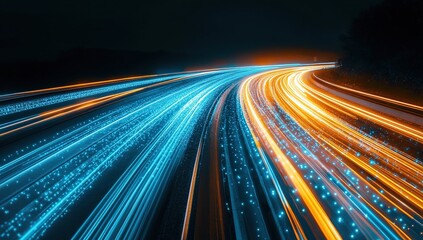Blue and Orange Light Trails on a Night Highway