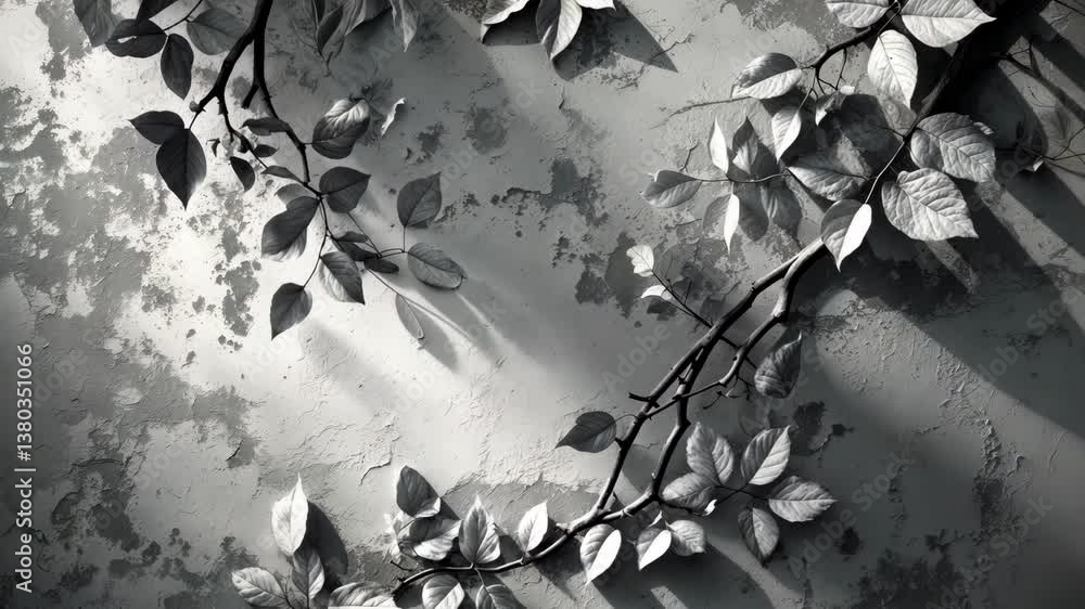 Poster abstract gray shadow backdrop created by natural leaves tree branch casting on wall texture for back