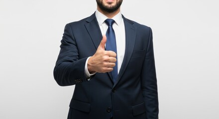 Businessman gives thumbs up.