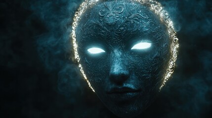 Surreal Gothic Vampire Girl with Metallic Helmet and Glowing Eyes in Dark Fantasy Scene