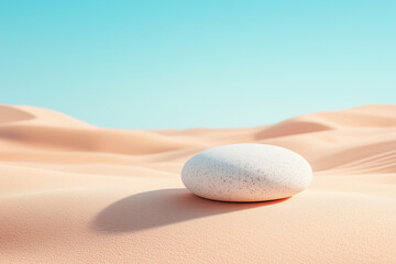 Obraz premium Lonely pebble on the sand with blue sky