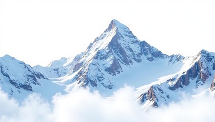 Obraz premium Snow-covered mountain peak, pristine white background, hill, majestic