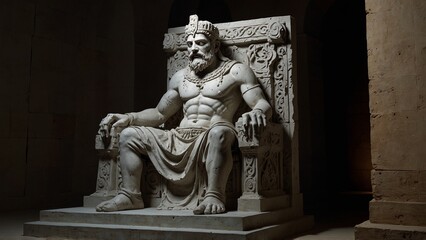 Obraz premium A sculpture of Pirithous, trapped upon an underworld throne, hands frozen in submission, representing betrayal and punishment